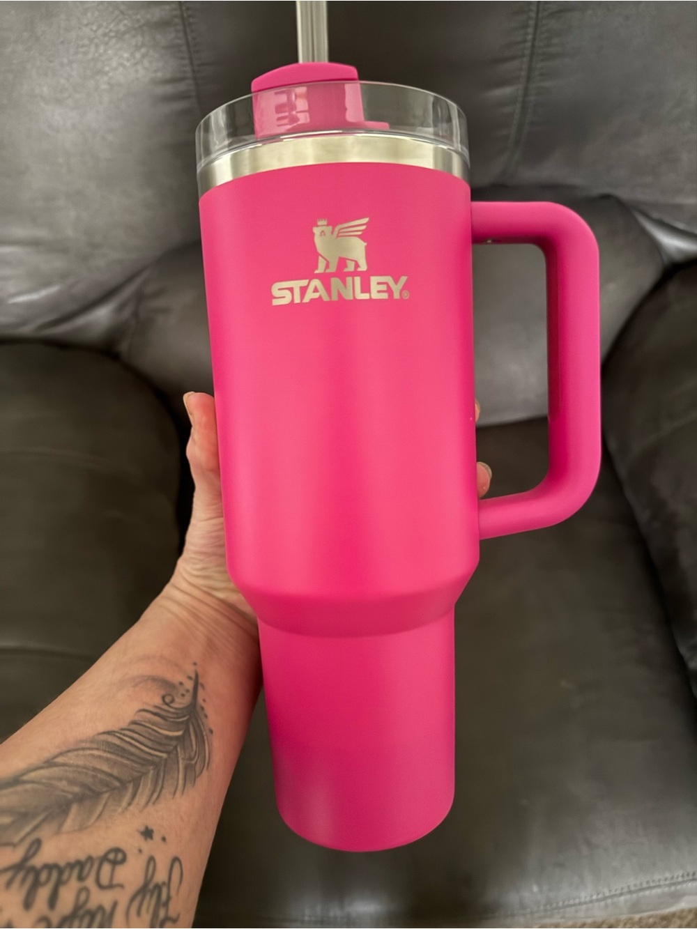 Stanley Pink Insulated Travel Mug with Handle and Straw